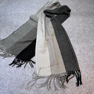 Alpine Swiss Scarf Gray Charcoal Ivory Color Block Fringe 72" Acrylic